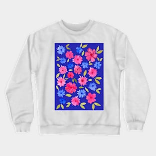 Loose floral - pink on blue Crewneck Sweatshirt